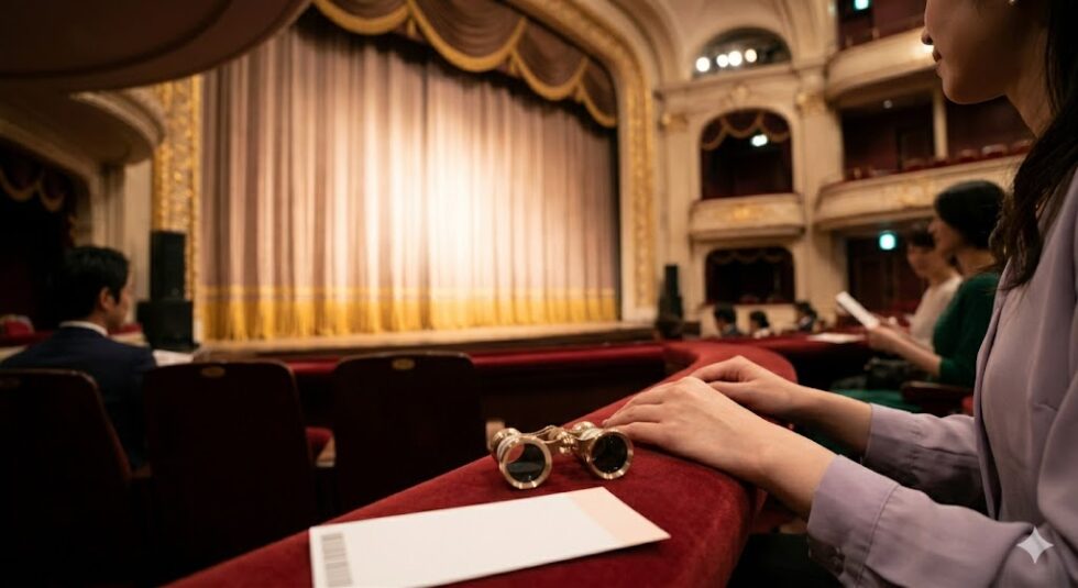 ミュージカルのJCB貸切公演で、前方優待席から鮮やかなステージを前に期待をふくらませる観客の様子。