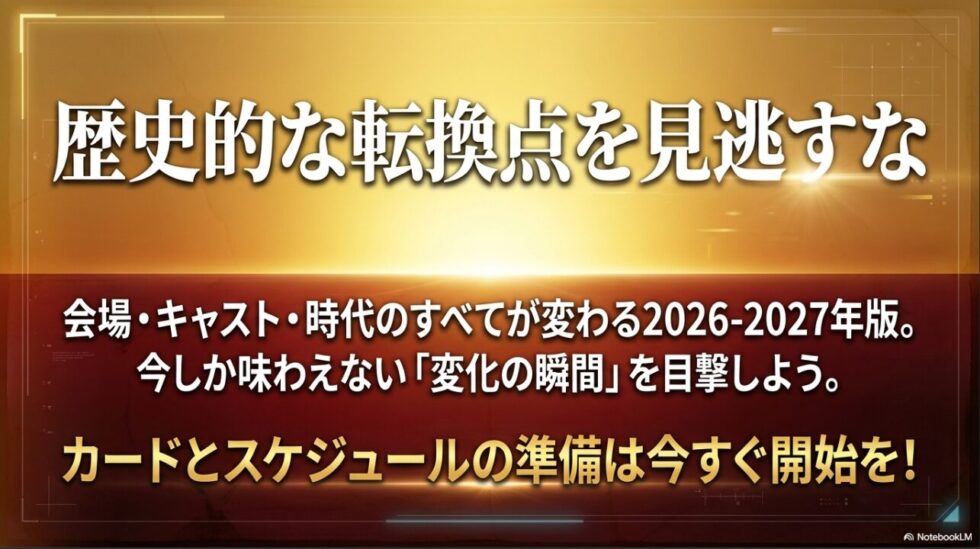 会場・キャスト・時代のすべてが変わる今作の目撃を促す、チケット準備の最終案内 。