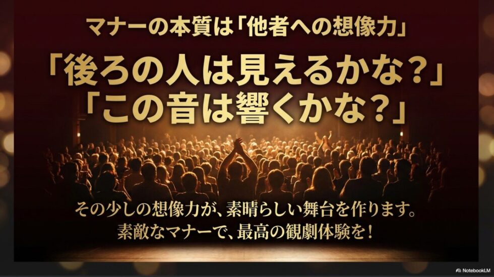 周囲への少しの想像力が素晴らしい舞台を作るという、観劇マナーのまとめ 。