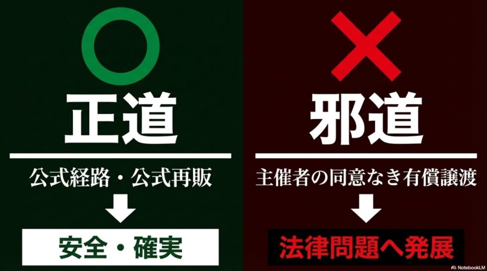正道（公式経路）と邪道（非公式転売）の違い。非公式は法律問題へ発展。