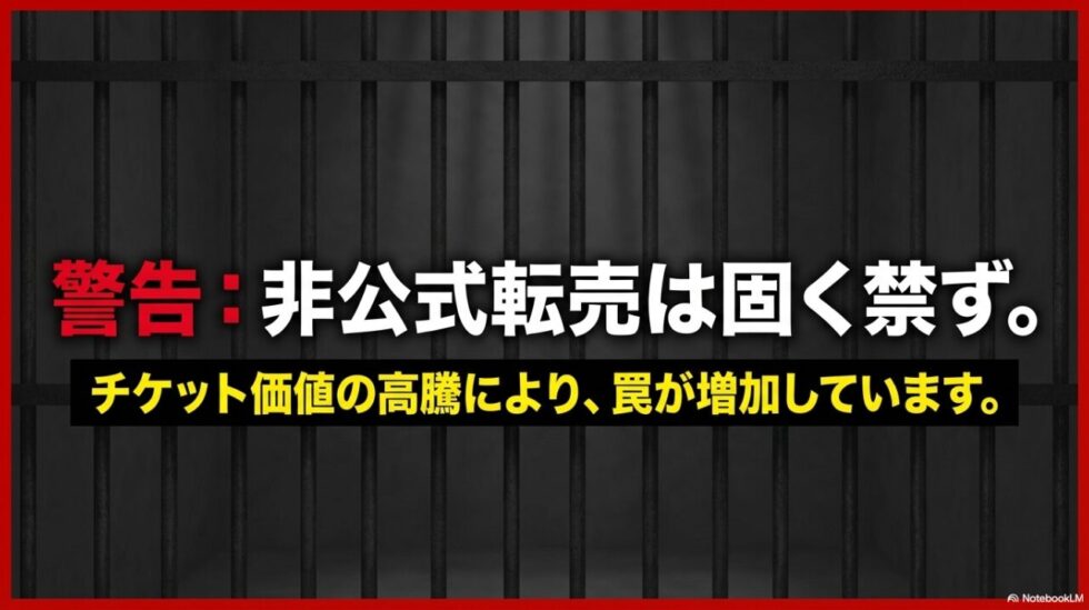 警告：非公式転売は固く禁ず。チケット高騰による罠が増加。