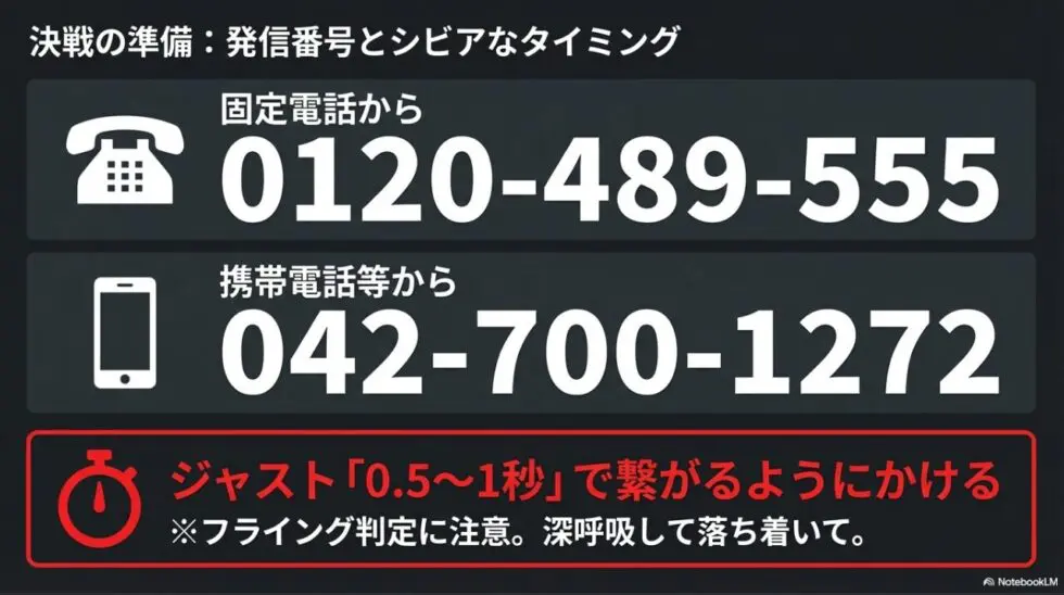 劇団四季自動予約の固定電話と携帯電話の発信番号、ジャスト0.5秒から1秒で繋がるシビアなタイミングのコツ