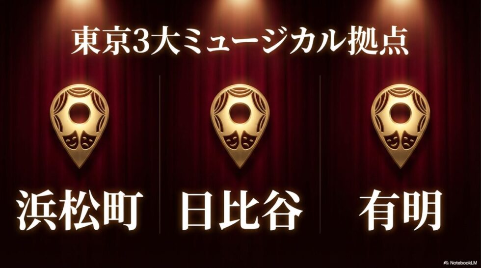 東京3大ミュージカル拠点である、浜松町・日比谷・有明エリア 。