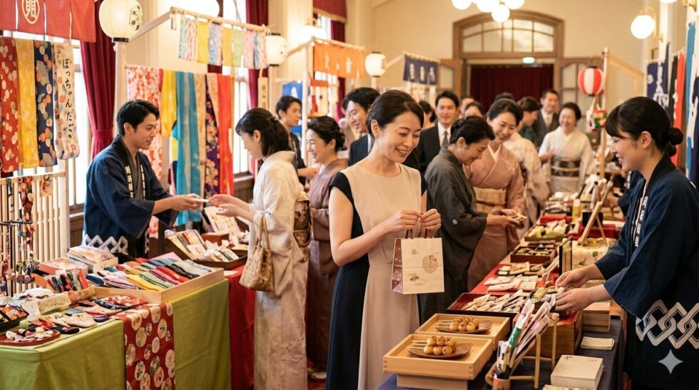 明治座の劇場内特設エリアで開催される「坊っちゃんマルシェ」とオリジナルグッズ販売の様子を示すイメージ画像