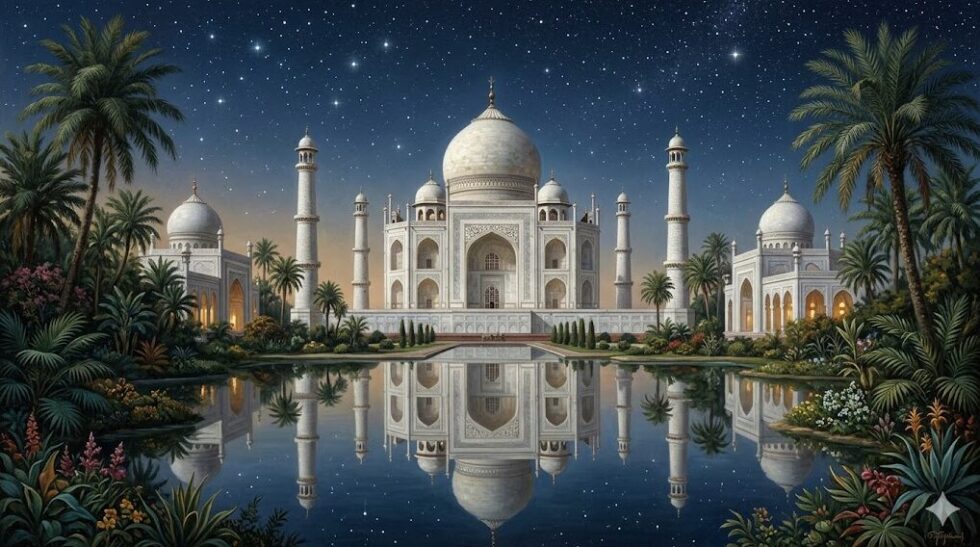 劇団四季アラジンの舞台アグラバーにある宮殿のモデルとなった、インドのタージ・マハルを彷彿とさせる美しい白亜の建物