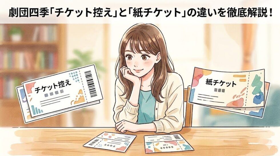 劇団四季のチケット控えと紙チケットの違いを徹底解説するブログ用アイキャッチイラスト