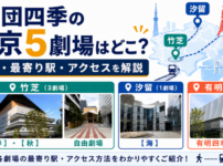 劇団四季の東京5劇場(竹芝・汐留・有明)の場所、最寄り駅、アクセスをまとめたアイキャッチ画像