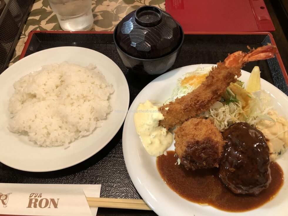 グリルロン阪急三番街店のハンバーグ・エビフライ・クリームコロッケのCセット