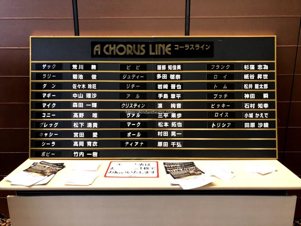 2021年1月10日神戸国際会館こくさいホールでの『コーラスライン』全国ツアー公演キャストボード